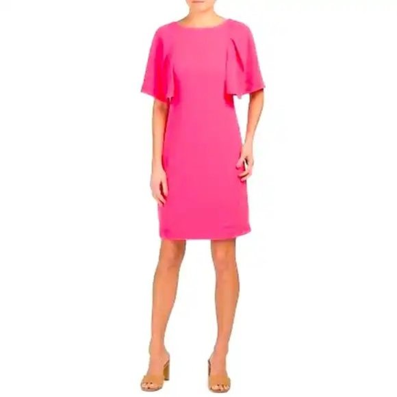 TRINA TURK Pink Scenic Flare Sleeve Pink Shift Dress - Picture 1 of 12